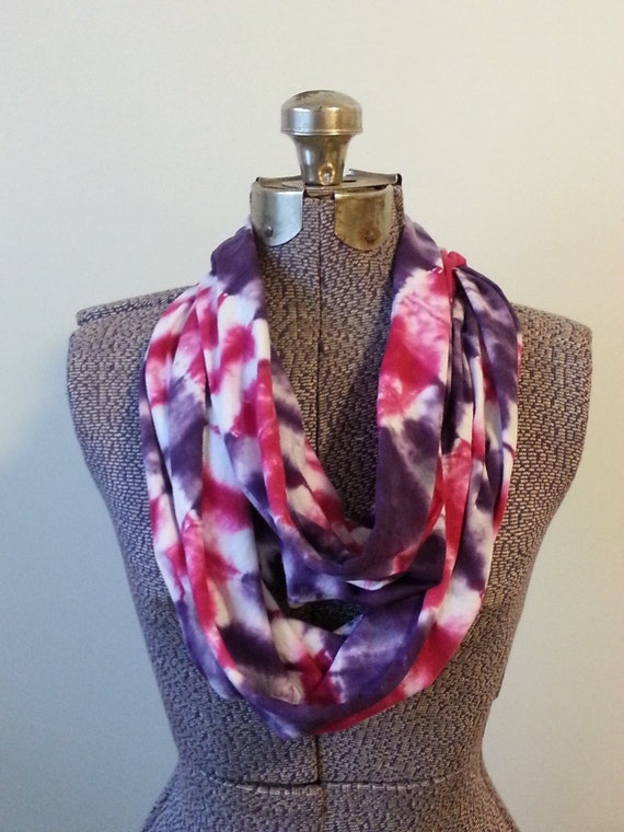 Tie Dye Infinity Scarf -- Ultra Violet and Fuchsia