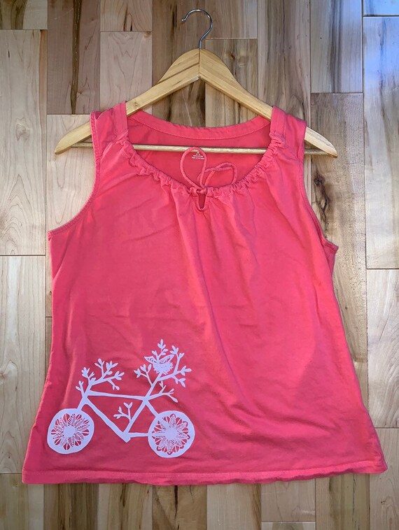 Upcycled Pink Lands End Sleeveless Top Bicycle Print Size M