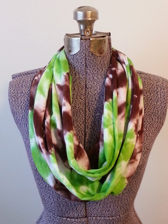 Tie Dye Infinity Scarf -- Chocolate Brown and Granny Apple Green