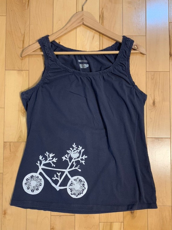 Upcycled Blue/Grey Bicycle Print Tank Size L