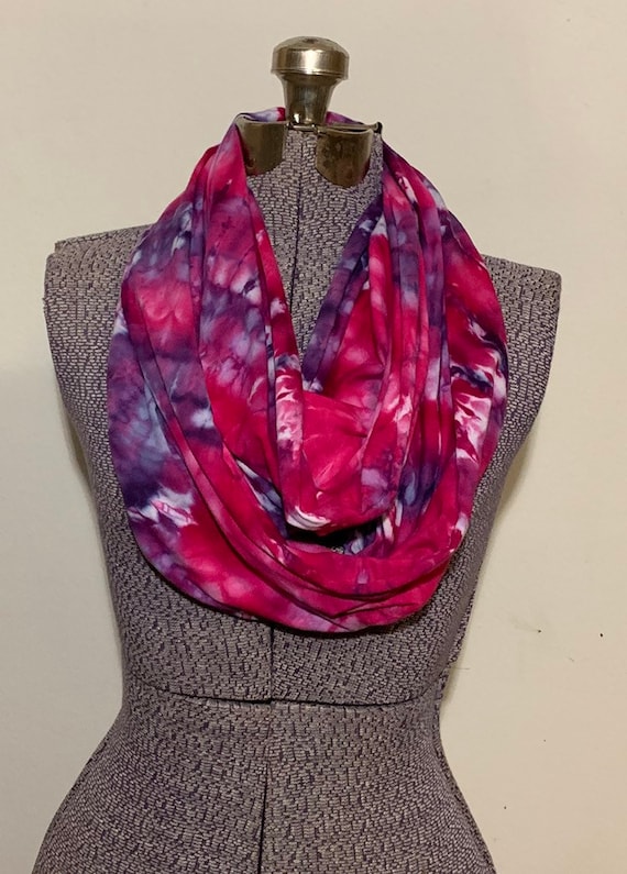 Ice Dye Infinity Scarf - Fuschia and Ultra Violet Swirl