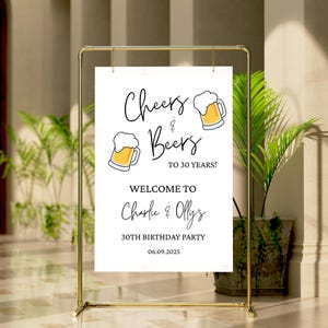 Editable Cheers and Beers 30th Birthday Party Sign – Printable Welcome Sign for Him, Custom Beer Theme Party Decor, Cheers to 30 Years Sign