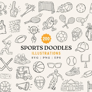 Pakiet 200 sportowych clipartów | Ilustracje sportowe SVG, PNG i EPS | Piłka nożna, koszykówka, baseball, rysunki | Grafika sportowa