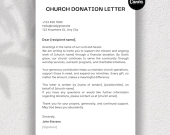 Bewerkbare digitale kerkdonatiebrief | Donatiebrief non-profitorganisatie | Verzoek om kerkdonatie | Kerkbrief | Canvassjabloon