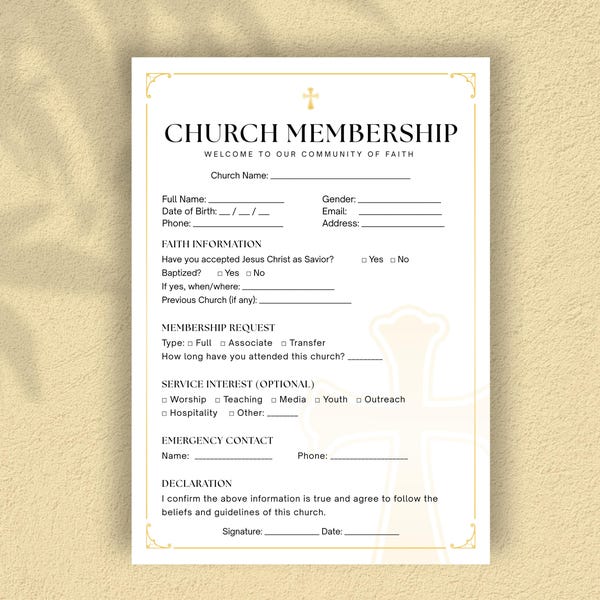 Editable Church Roster Form Church Membership Form - Etsy