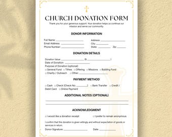 A4-canvasjabloon voor kerkdonatie | Donatiebewijs kerk pdf | Bewerkbare sjabloon voor donaties | Donatieformulier voor goede doelen