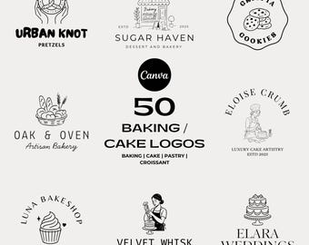 50 Premade Bakery Logos | Customizable Pastry Chef Logo | Baker Logo Design | Editable Pâtissier Logo | Bakery Label | Feminine Logo | Canva