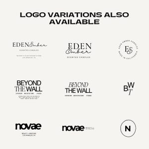 May include: A cream-colored graphic featuring various logo designs for different brands. The logos include text such as "EDEN Ember," "Beyond The Wall," and "novae." The text "LOGO VARIATIONS ALSO AVAILABLE" is at the top.