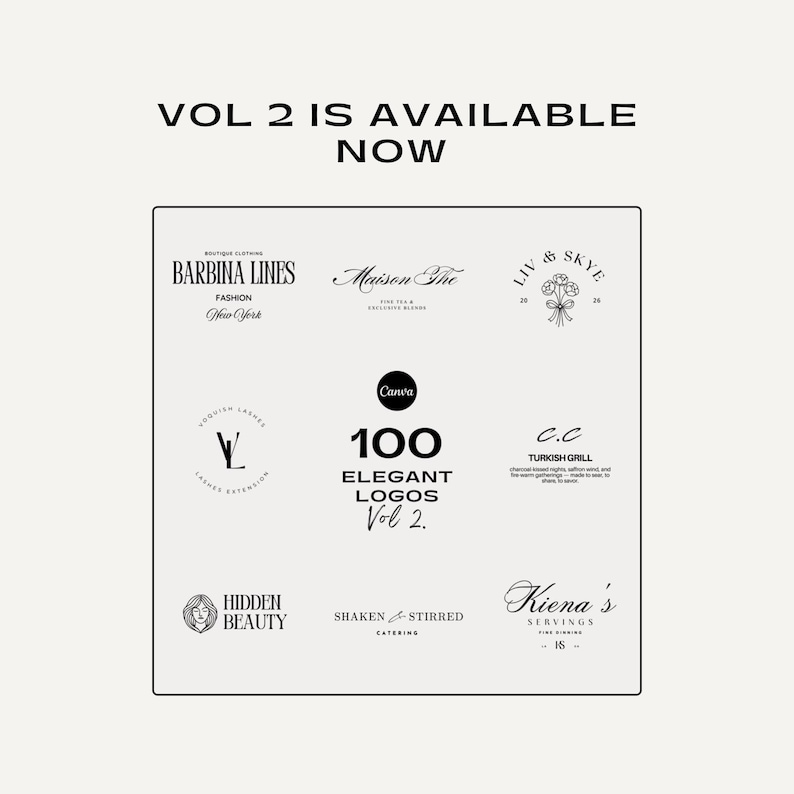 100 Elegant Logo, Editable Minimal Logo for Small Business, Luxury Logo, Text Logo, Customizable Business Logo, Premade Logo Canva image 11