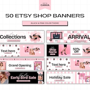 50 Etsy Shop Banner Templates, 50 Pink Canva Banner Templates, Etsy Banner Template, Etsy Shop Kit, Pink Etsy Store Banner Mockup, Branding