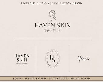Diseño de logotipo prediseñado / Logotipo de cuidado de la piel / Logotipo de belleza / Marca de cuidado de la piel natural / Logotipo minimalista / Logotipo de bienestar / Plantilla Canva DIY / Marca