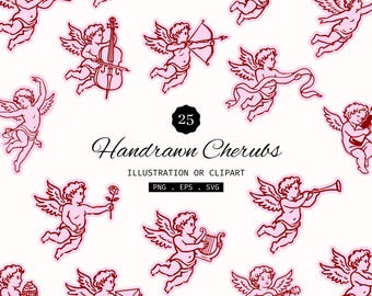 25 Hand Drawn Cupid SVG Bundle | Whimsical Cherub Illustration SVG PNG Clipart | Drawing Cupid Line Art | Valentine  Decor | Cupid Icons