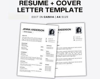 Sjabloon voor modern, minimaal cv met foto en sollicitatiebrief Canva | CV-sjabloon | Aanpasbare sollicitatiebrief met cv voor sollicitatie