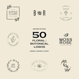 50 Premade Floral Logo Canva, Botanical logos, Bouquets, Branches, Flowers Logo, Templates DIY logo, Minimal Logo, Floral Studio Logo Design