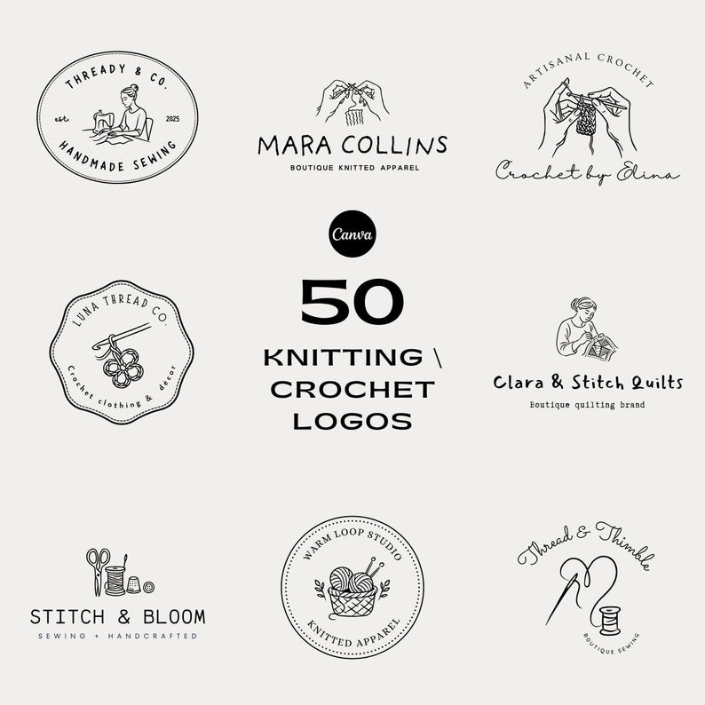 50 Premade Knitting & Crochet Logo | Customizable Sewing Shop Logo ...