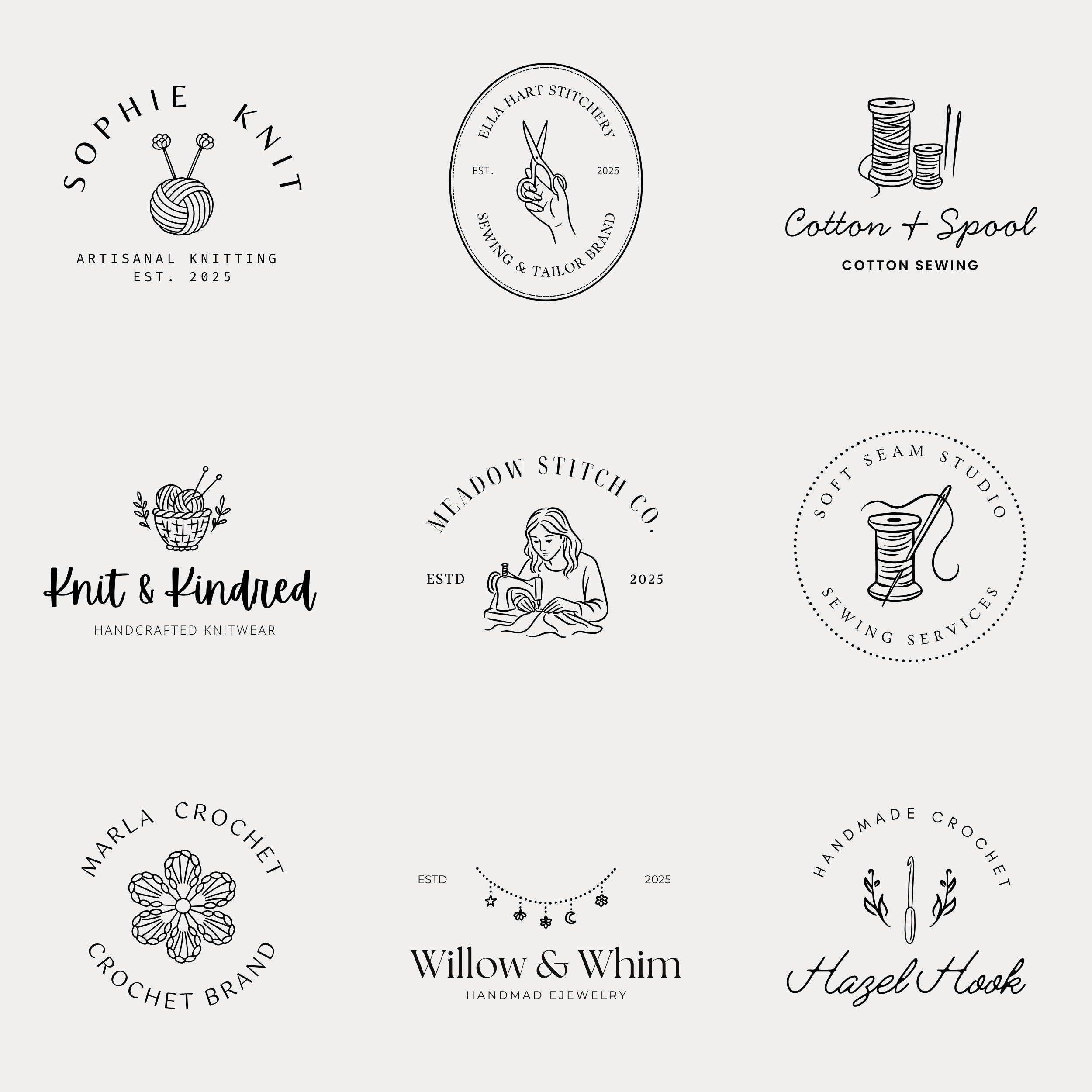 50 Premade Knitting & Crochet Logo | Customizable Sewing Shop Logo 