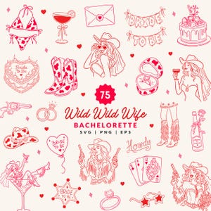 Western Cowgirl Bachelorette Clipart Bundle | Wild Wild Wife Illustration SVG , PNG & EPS |  Last Rodeo Bachelorette Party | Cowgirl Doodle