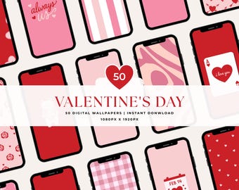 50 fondos de pantalla románticos de San Valentín para iPhone y Android / Fondo de pantalla de San Valentín para teléfono / Fondo de corazones rojos / Fondo de pantalla estético para chica