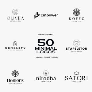 50 Premade Minimal Logo Templates, Editable Canva Logo Collection, Luxury Logo, Small Business Logo, Customizable Logo, Premade Logo Canva