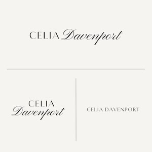 May include: A minimalist design featuring the name "CELIA Davenport" in elegant, contrasting fonts. The design includes variations of the name, with a serif font for "CELIA" and a flowing script for "Davenport", set against a neutral background.