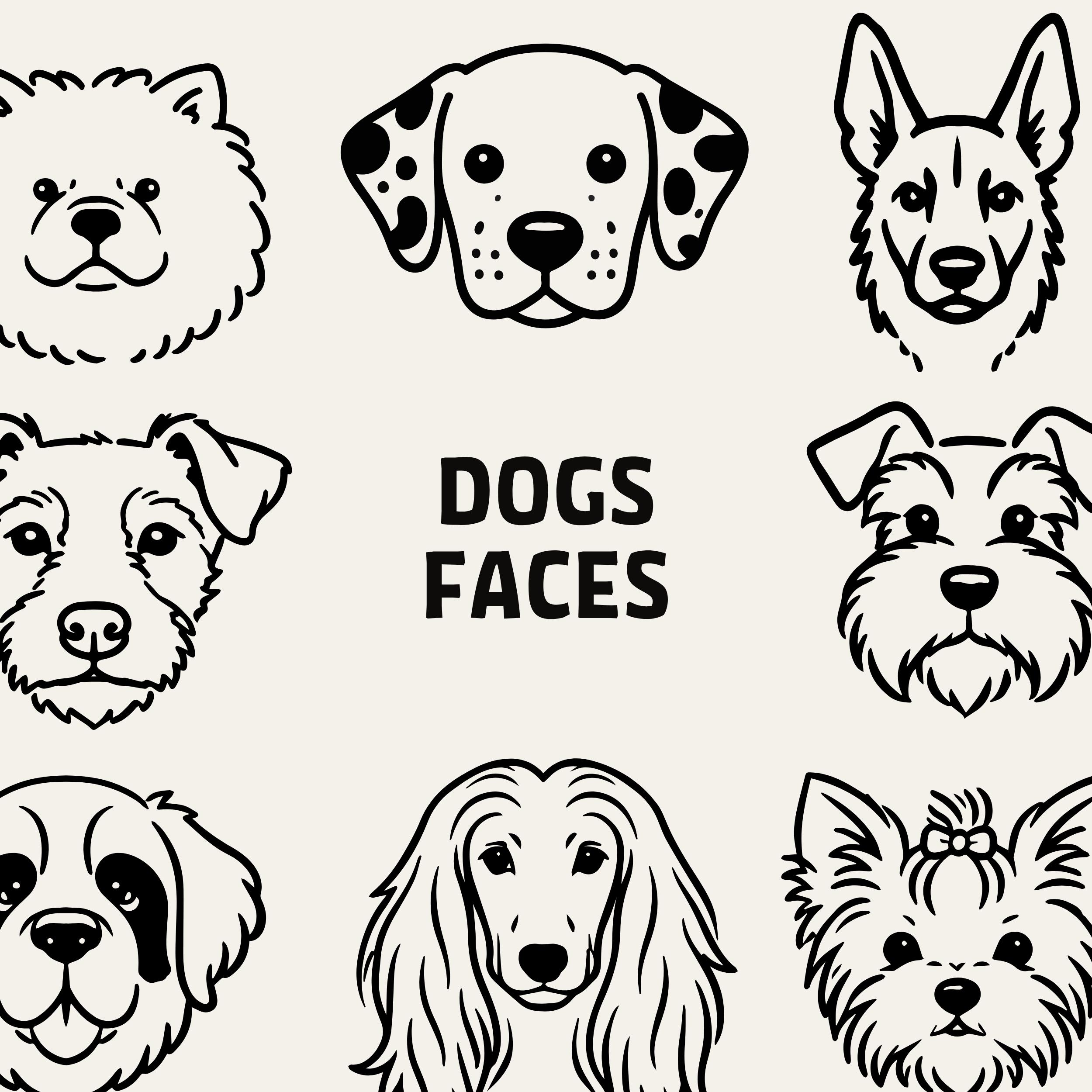 50 Hand Drawn Dog Faces Clipart | Dogs Lineart Doodle Icons SVG , PNG ...