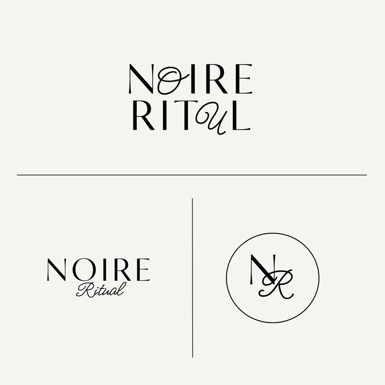 May include: Elegant logo design featuring the words "NOIRE RITUAL" in a stylish serif font. Below, a smaller version of the logo and a circular monogram with the letters "N" and "R" are displayed. The design is set against a neutral background.