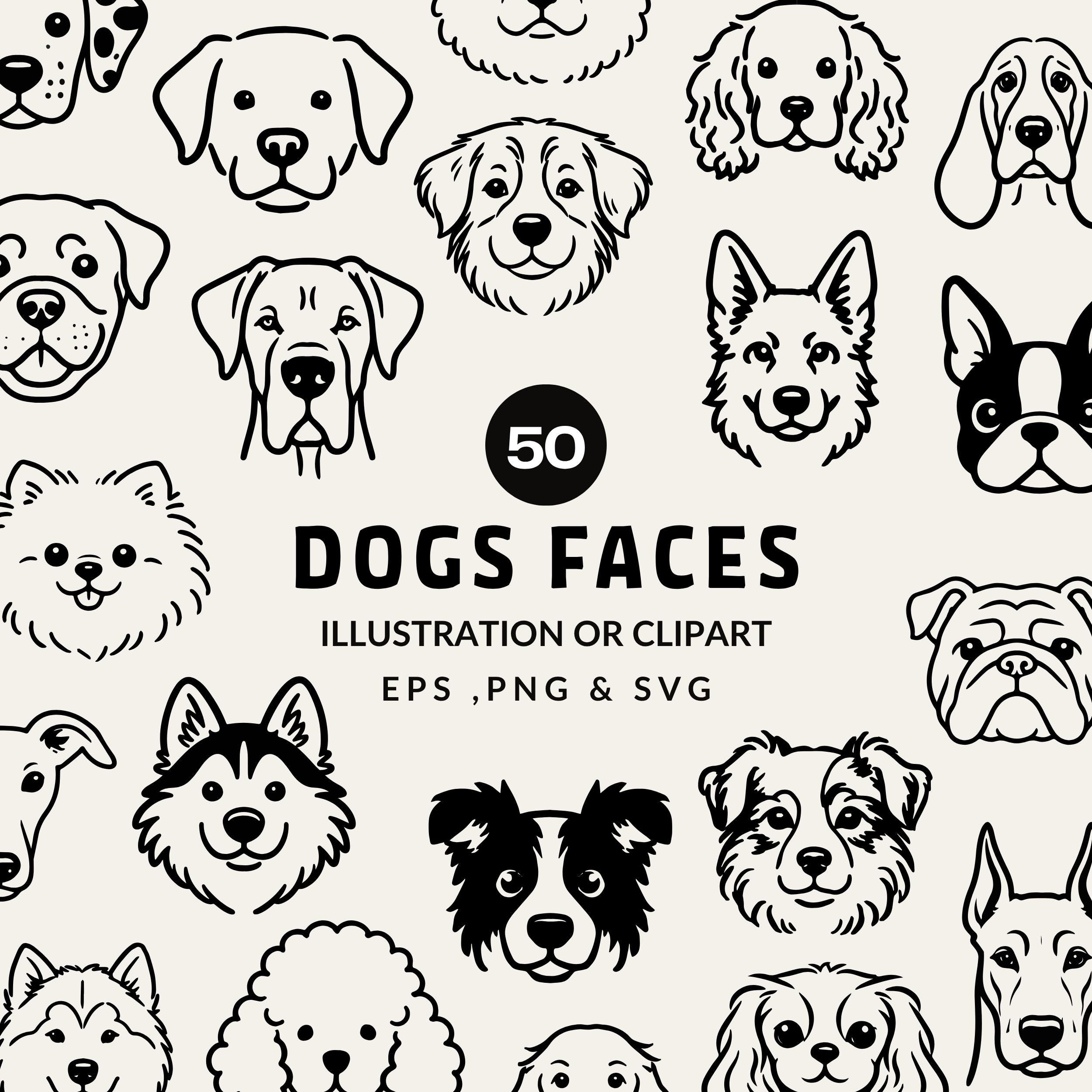 50 Hand Drawn Dog Faces Clipart | Dogs Lineart Doodle Icons SVG , PNG ...