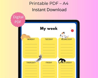 Planner hebdomadaire avec des chats (en anglais) – PDF imprimable A4 | Téléchargement numérique | Agenda à imprimer