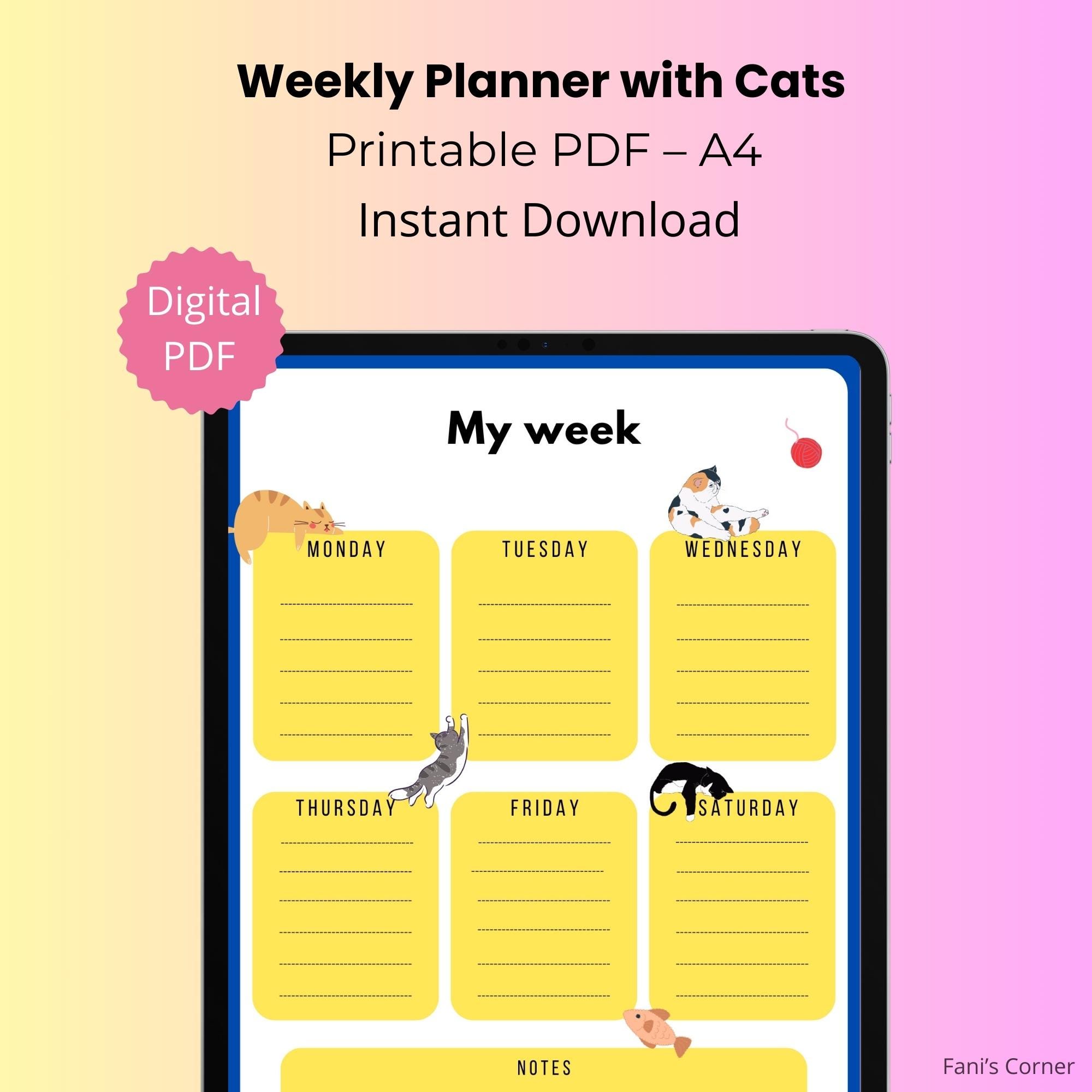 Cute Weekly Planner – Printable PDF | Digital Download | Cat-themed ...
