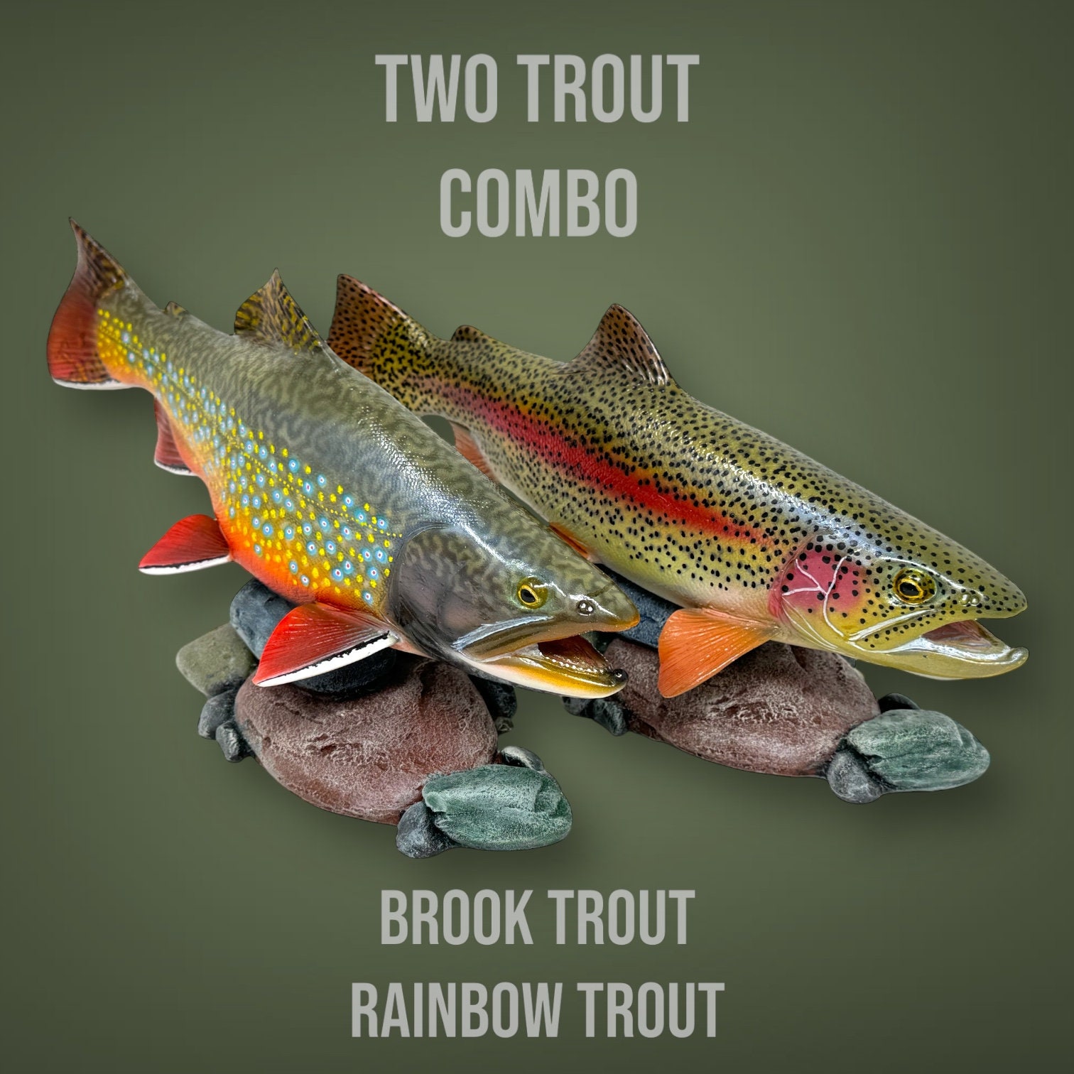 Rainbow Trout & Brook Trout Sculpture Pair Perfect Gift Flyfishing