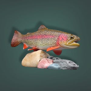 Rainbow Trout 7” Sculpture Christmas Gift for Anglers Handmade Made in America Taxidermy Art Home Decor Lodge Cabin Lake House Fishing