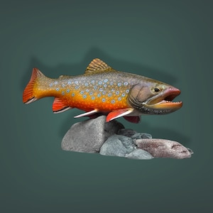 Brook Trout 7” Sculpture Christmas Gift for Anglers Handmade Made in America Taxidermy Art Home Decor Lodge Cabin Lake House Fishing