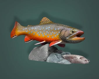 Brook Trout 7” Sculpture Christmas Gift for Anglers Handmade Made in America Taxidermy Art Home Decor Lodge Cabin Lake House Fishing