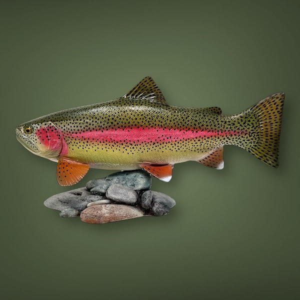 Rainbow Trout Sculpture Fishing gift for Angler Fisherman Art Home Decor Lodge Cabin office desk Fathers Day gift for him retirement