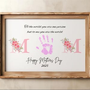 Muttertag Handabdruck Andenken Handwerk druckbare Geschenk für Mama Blumen MOM Gedicht Kunst Aktivität für Vorschulkinder DIY Handabdruck Karte Spaß