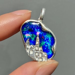 Fairytale Castle Pendant in 925 Silver and Enamel, Handmade Galaxy Necklace, Dreamy Architectural Jewelry Gift
