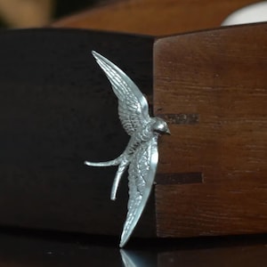 925 Silver Swallow Brooch | Flying Bird Pin Jewelry | Hand Carved Silver | Minimalist Nature Gift for Women | Farewell Graduation Pin