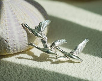 925 Silver Goose Brooch Pendant · Flying Bird Jewelry · Nature Style · Handmade Symbolic Gift for Her · Spring Travel Minimalist Piece