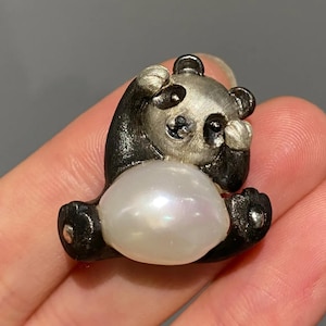925 Silver Panda Brooch Pendant | Freshwater Pearl Animal Jewelry | Cute Totem Gift | Handmade Panda Pin | 2in1 Daily Wear Animal Accessory