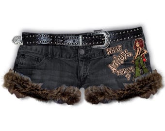 2000s Foldover Mini Shorts- Lowrise Shorts in Pink Leopard Print
