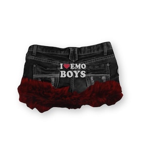 Reworked Y2K Goth Emo Rave Fur Trim Denim Mini Skirt