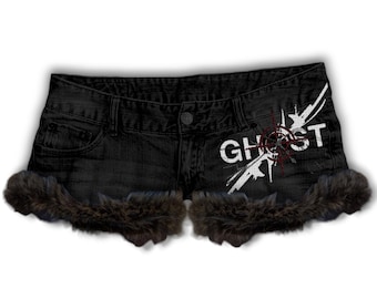 Y2K Alternative Micro Denim Shorts mit Fellbesatz