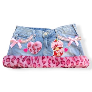 Reworked Y2K Strawberry Cosplay Kawaii Girly Fur Trim Micro Skirt