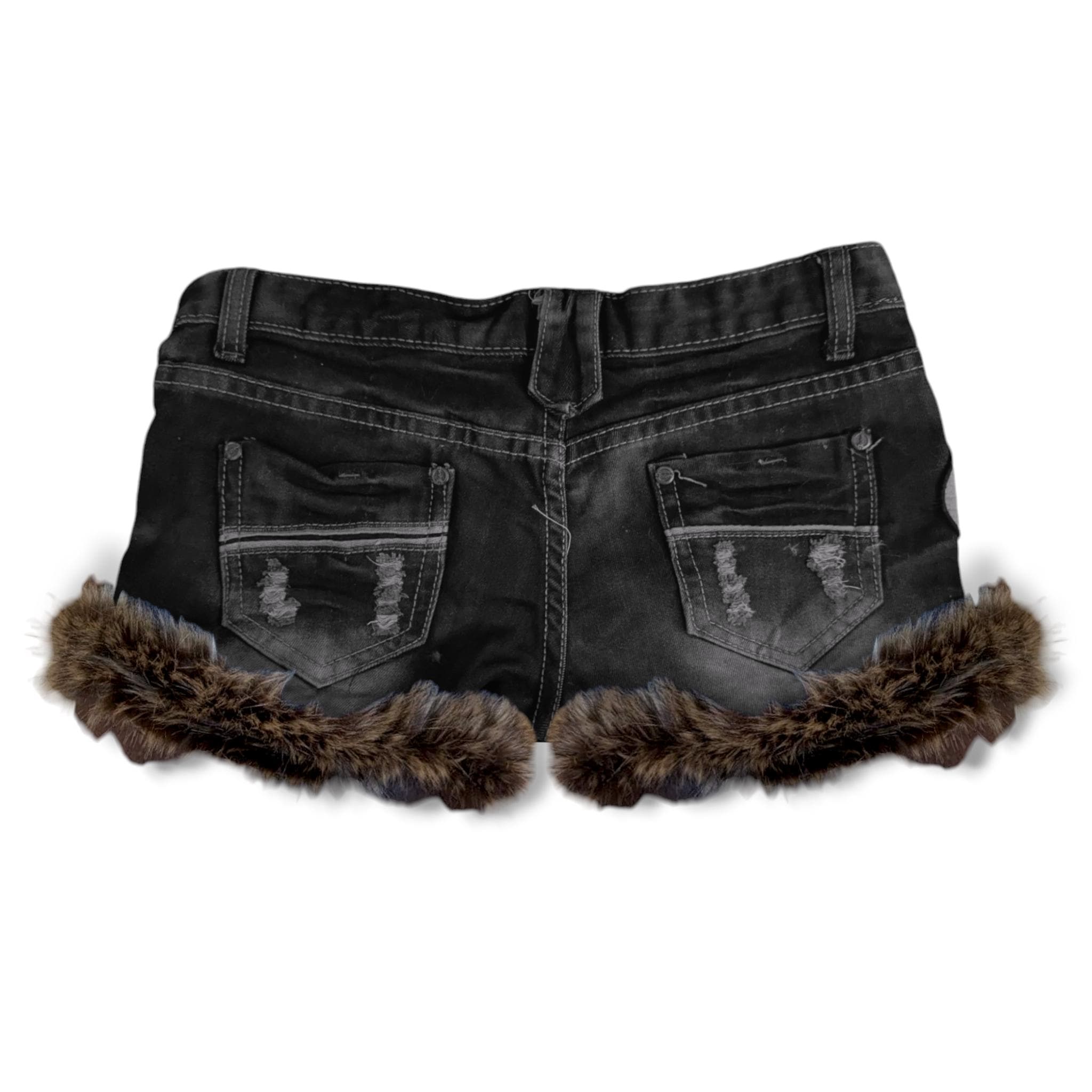 Reworked Y2K Mcbling Grunge Gyaru Fur Trim Denim Micro Shorts - Etsy
