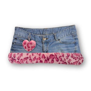 Reworked Y2K Mcbling Gyaru Fur Trim Denim Mini Skirt