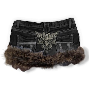 Reworked Y2K Alternative Gyaru Grunge Fur Trim Denim Mini Skirt