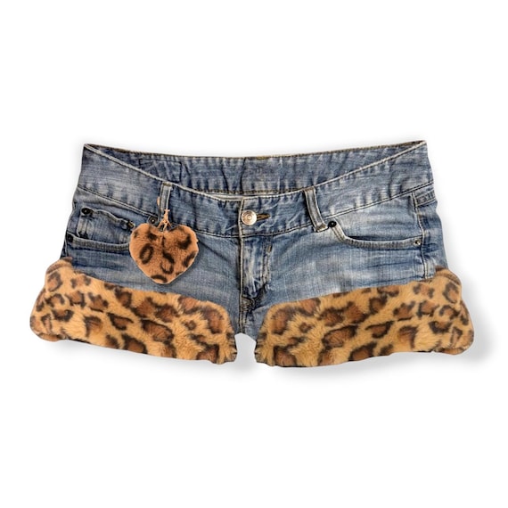 Reworked Y2K Mcbling Gyaru Fur Trim Denim Mini Shorts - Etsy