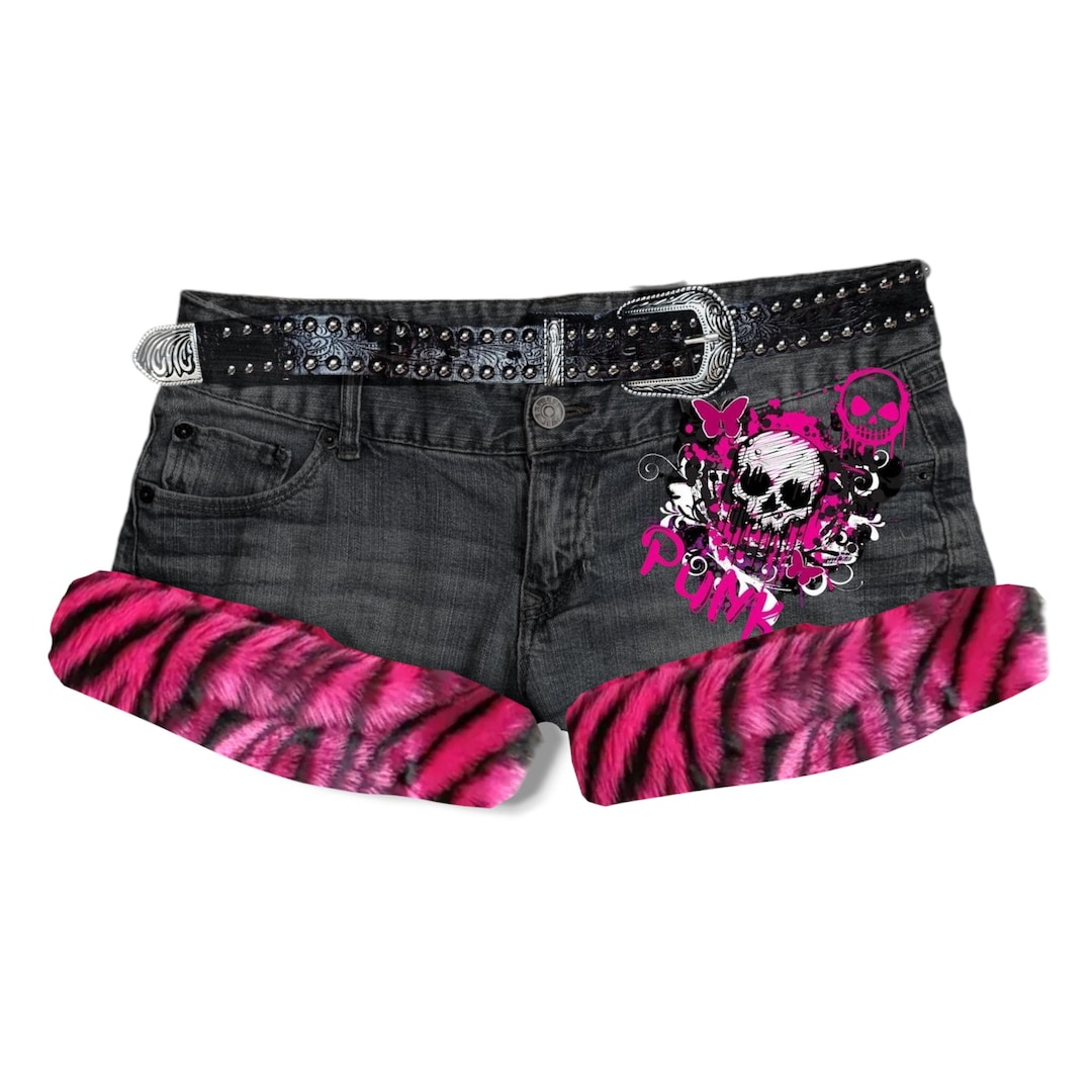 Reworked Y2K Scene Trashy Fur Trim Denim Mini Shorts - Etsy