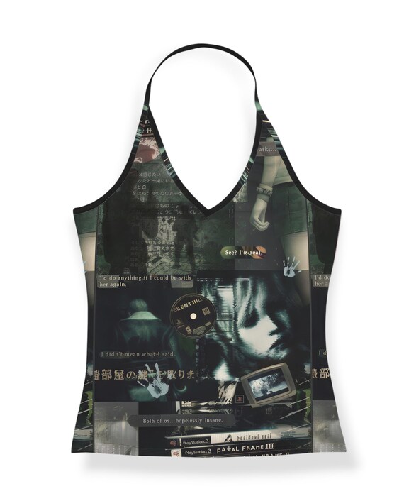 Custom Y2K Grunge Horror Protagonist Cyber Graphic Halter Top