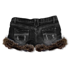 Y2K Kawaii Cyber Cutecore Grunge Gyaru Fur Trim Denim Mini Shorts image 2